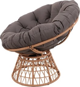 Scaun din ratan PE, rotativ 360 grade, perna Gri– Relaxare premium pentru grădina ta