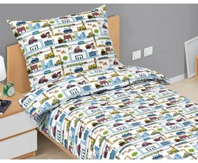 Lenjerie de pat din bumbac pentru copii BellatexJunior City verde, 140 x 200, 70 x 90 cm