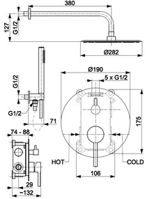 Set de duș cu baterie ascunsă KFA Armatura 5039-501-81 MOZA negru mat
