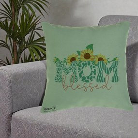 Cadou pentru Mama - Perna Personalizata Mom Blessed cu Floarea Soarelui Animal Print Teal, 40x40 cm, Verde, Husa Detasabila, Perna Inclusa, BEKZ®