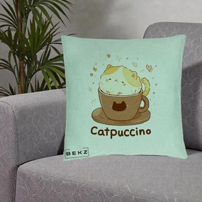 Perna Decorativa Catpuccino Pisica Cappuccino, 40x40 cm, Verde Menta, Husa Detasabila, Perna Inclusa, BEKZ®