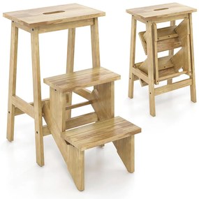 Scăunel pliabil cu 3 trepte, natur
