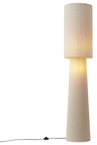 Lampă de podea Japandi bej din material teddy cu 2 lumini - Trompet