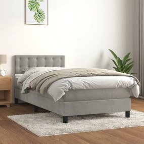 3141527 vidaXL Pat box spring cu saltea, gri deschis, 100x200 cm, catifea