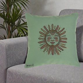 Perna Decorativa Soare Roz Tribal, 40x40 cm, Verde, Husa Detasabila, Perna Inclusa, BEKZ®