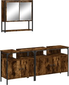 vidaXL Set mobilier de baie, 3 piese, stejar fumuriu, lemn prelucrat