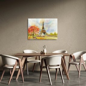 Tablou pe sticlă pictat cu turnul Eiffel (70x50 cm)