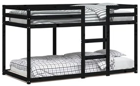 3206509 vidaXL Pat supraetajat, negru, 90x190 cm, lemn masiv de pin