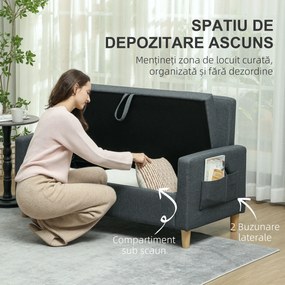 HOMCOM Canapea Modernă cu 2 Locuri, Brațe, 2 Perne Detașabile și Spațiu pentru Depozitare, 135x72x84 cm, Gri | Aosom Romania