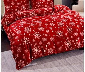 Set 2 buc Lenjerie cocolino SNOWFALL rosu + Cearsaf Cocolino microplus cu elastic SOFT 180x200 cm alb, pat dublu