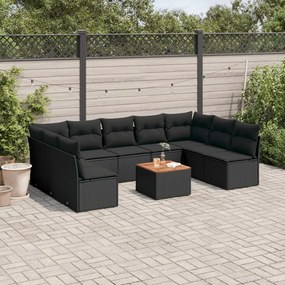 3256118 vidaXL Set canapele de grădină cu perne, 10 piese, negru, poliratan