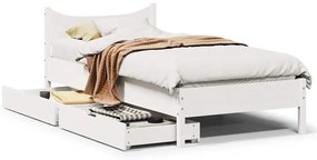 vidaXL Cadru de pat cu sertare, alb, 90x190 cm, lemn masiv de pin
