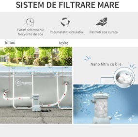 Outsunny Piscină Supraterană cu Pompă de Filtrare și Cadru de Oțel 291x190x75cm Gri Rezistentă și Ușor de Asamblat pentru Grădină | Aosom Romania