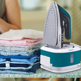 Fier de calcat Beper P204CAL200, 2250W, Placa ceramica, Termostat, Filtru, Ciclu continuu, Alb/albastru-verde