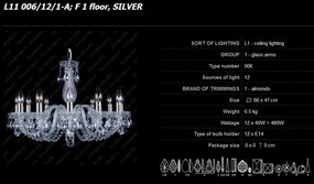 Lustra cu 12 brate, cristal Bohemia L11 006/12/1-A, F 1 floor