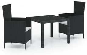 3094841 vidaXL Set mobilier de exterior cu perne, 3 piese, negru, poliratan