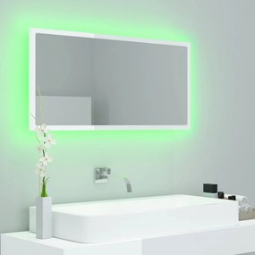 Oglinda de baie cu LED, alb extralucios, 90x8,5x37 cm alb si stejar sonoma