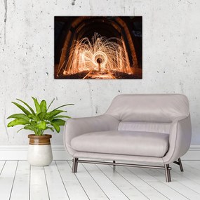 Tablou pe sticlă - Show de lumini deasupra șinelor (70x50 cm)