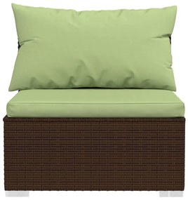 Set mobilier de gradina cu perne, 6 piese, maro, poliratan maro si verde, 3x colt + 2x mijloc + suport pentru picioare, 1