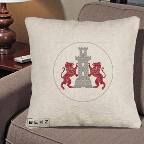 Perna Personalizata Cetatea Turnu Magurele Heraldic, 40x40 cm, Bej Canapea, Husa Detasabila, Perna Inclusa, BEKZ®