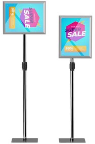 HOMCOM Suport Poster A3, Expozitor Publicitar de Podea cu Înălțime și Înclinare Reglabile, 40x30x129-135 cm, Argintiu | Aosom Romania