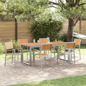 vidaXL Set de dining de grădină 7 piese Gri din oțel și lemn de acacia