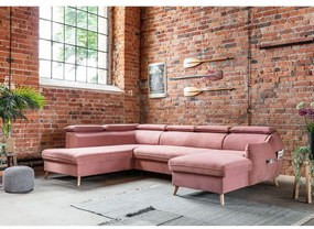 Colțar roz deschis extensibil cu tapițerie din catifea (cu colț pe partea stângă /în formă de "U") Sweet Harmony – Miuform