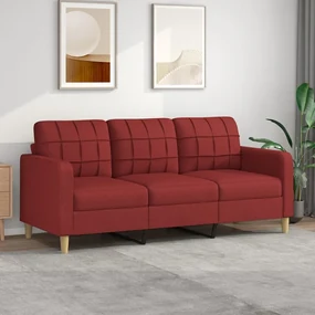 348627 vidaXL Canapea cu 3 locuri, roșu vin, 180 cm, material textil