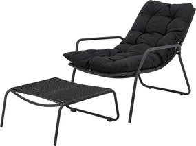 Set fotoliu si taburet, negru, cu perne, Boel