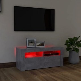 Comodă tv cu lumini led, gri beton, 90x35x40 cm