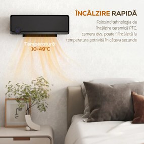 HOMCOM Încălzitor electric de perete cu 3 moduri, Negru | Aosom Romania