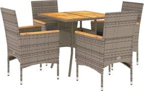 vidaXL Set mobilier grădină cu perne 5 piese gri poliratan/lemn acacia