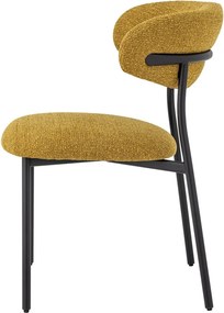 Scaun dining din bumbac galben și metal negru, spătar curbat și picioare reglabile, certificat FSC 100%, finisaj vopsit, 79 x 60 x 55 cm, „Manal”