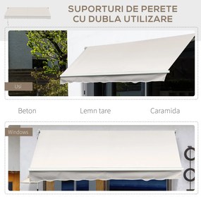 Outsunny Copertina pentru soare cu brate si actionare manuala, din aluminiu si poliester pentru exterior, 200x250 cm, alb crem | AOSOM Romania