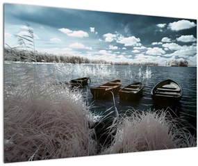 Tablou - Bărci de lemn pe lac (90x60 cm)