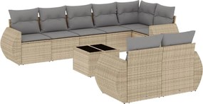 vidaXL Set canapele de grădină, 9 piese, cu perne, bej, poliratan