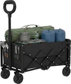 Outsunny Cărucior 80L pliabil, cărucior de grădină/transport cu mâner telescopic, clapă din spate, suport pentru băuturi | Aosom Romania