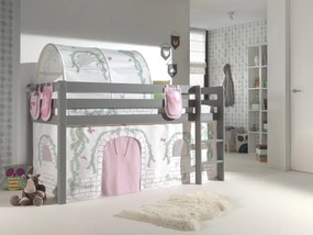 Pat supraînălțat Vanessa cu tobogan, husă Castel Birdy, tunel și 3 buzunare textile pentru copii – Vipack [Dimensiuni: 208x98x114 cm]