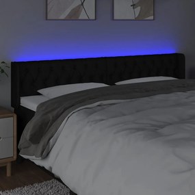 Tablie de pat cu LED, negru, 203x16x78 88 cm, textil 1, Negru, 203 x 16 x 78 88 cm