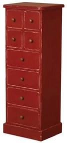 Comoda rosie, din lemn de pin, cu 8 sertare, aspect vintage, Country