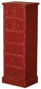 Comoda rosie, din lemn de pin, cu 8 sertare, aspect vintage, Country