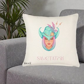 Perna Personalizata Zodiac Sagetator Cowgirl, 40x40 cm, Crem Reliefat, Husa Detasabila, Perna Inclusa, BEKZ®