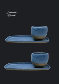 Set Cadou Heritage Albastru Oslo Cafea (2 Pahare Heritage 300ml + 2 Platouri Heritage lungime 22,5cm, latime 10cm)