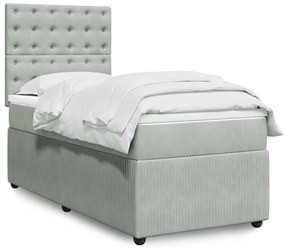 vidaXL Pat box spring cu saltea, gri deschis, 90x200 cm, catifea