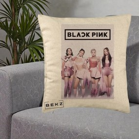 Perna Personalizata K-pop BLACKPINK Poster Roz Tinute Coordonate, 40x40 cm, Bej, Husa Detasabila, Perna Inclusa, BEKZ®