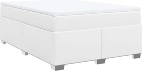 vidaXL Pat box spring cu saltea, alb, 160x200 cm, piele ecologică
