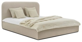 Pat matrimonial bej tapițat cu spațiu de depozitare cu somieră 140x190 cm Sea – Scandic