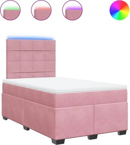 vidaXL Pat box spring cu saltea, roz, 120x200 cm, catifea
