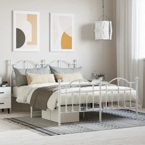 353508 vidaXL Cadru de pat metalic cu tăblie, alb, 150x200 cm