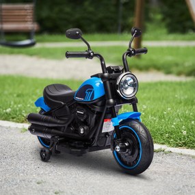 Motocileta Electrica de 6V, Roti de Antrenament, Baterii, un Singur Buton de Pornire, Pedala, Far, 18-36 luni, Albastru HOMCOM | Aosom Romania